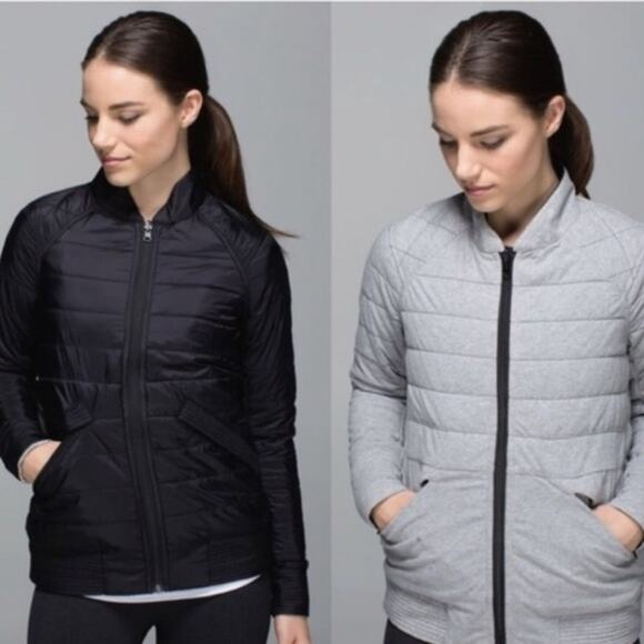 Lululemon Black Gray Reversible Lightweight The Bomb Bomber Jacket Size 4 - Picture 1 of 15